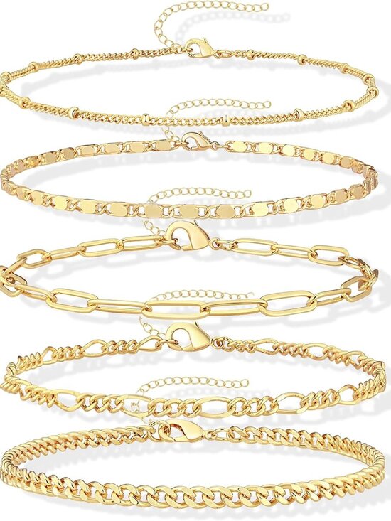Jewelry - Gold Bracelets Set for Women Non Tarnish Trendy,14K Gold Plated Dainty Stackable
